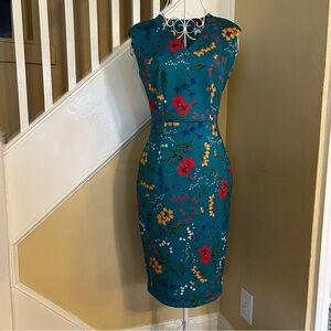 Calvin Klein Teal Floral Midi Dress